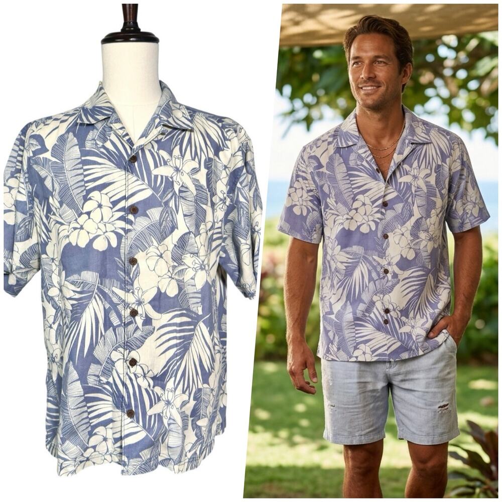 Tommy Bahama | Men | Linen Aloha Hawaiian Button Up Camp SS Resort Shirt | Large